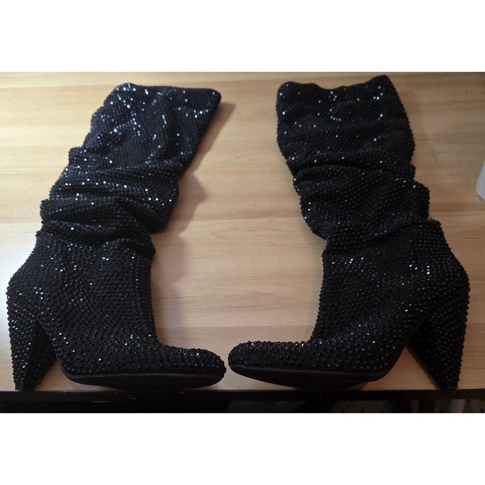 INC Gerii Pewter Rhinestone Sparkly Slouch Boots Women's Knee High Block Heel - Picture 3 of 11